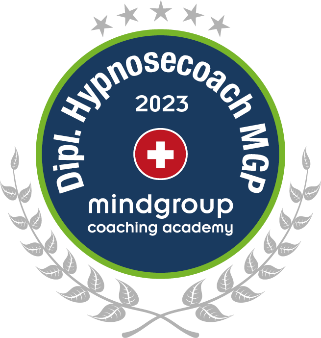 Qualifikationsabzeichen: Diplomierter Hypnose Coach MGP, verliehen 2023 von mindgroup coaching academy