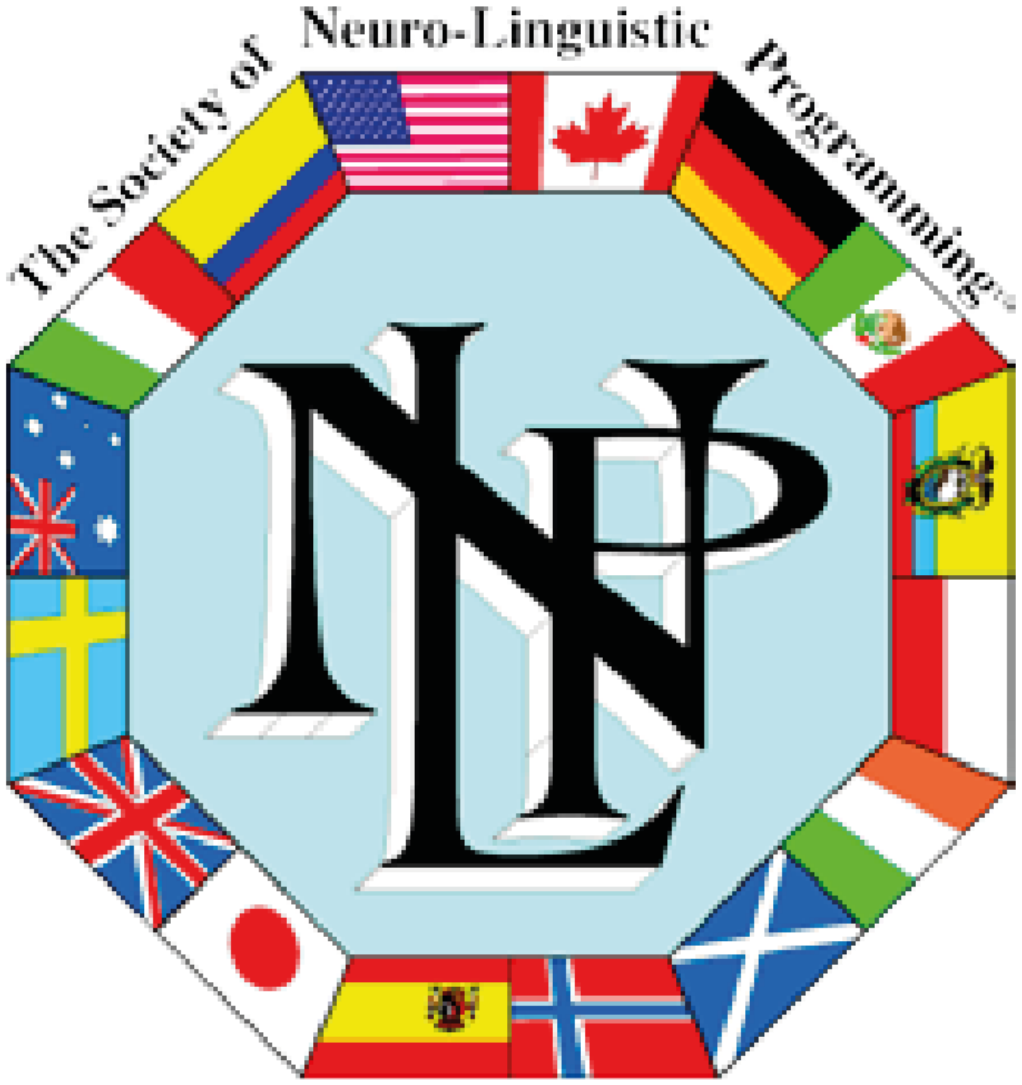 Emblem der Society of Neuro-Linguistic Programming: Oktagon aus Nationalflaggen mit dem Monogramm NLP
